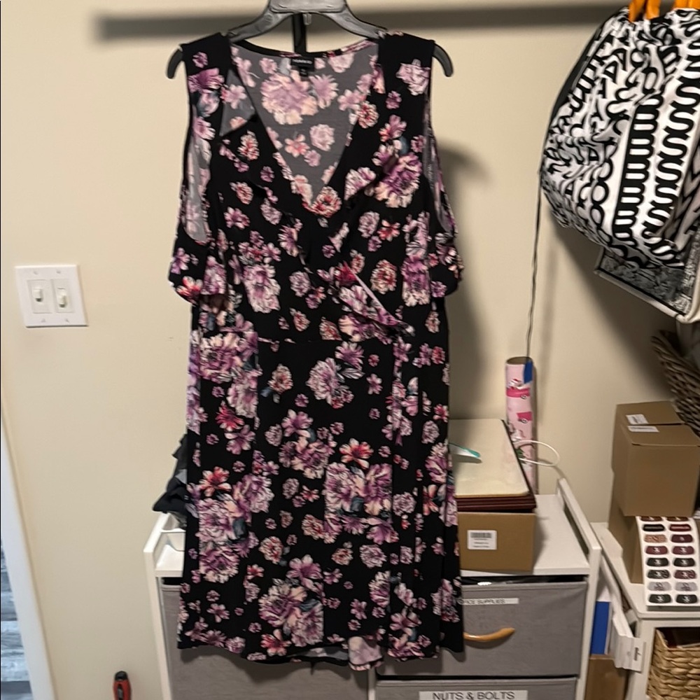Torrid Pink and Black Wrap Sundress with Flutter Sleeves